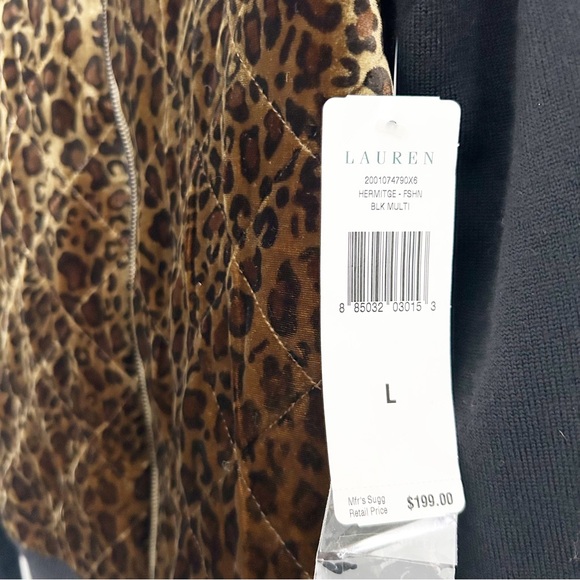 NEW $199 Lauren Ralph Lauren Wool Silk Leopard Quilted Sweater Jacket Size Large - Picture 4 of 8